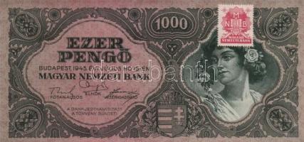 1945. 1000P bélyeggel (4x) egymás utáni sorszámmal T:I-(apró saroktörés)