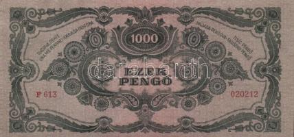 1945. 1000P bélyeggel (4x) egymás utáni sorszámmal T:I-(apró saroktörés)