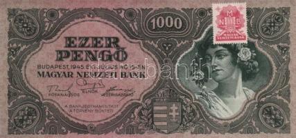 1945. 1000P bélyeggel (4x) egymás utáni sorszámmal T:I-(apró saroktörés)