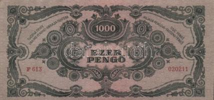 1945. 1000P bélyeggel (4x) egymás utáni sorszámmal T:I-(apró saroktörés)