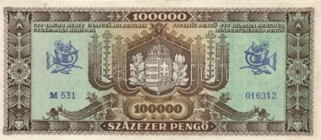 1945. 100.000P (3x) eltolódott nyomattal,egyugrású és közeli sorszámmal T:I-