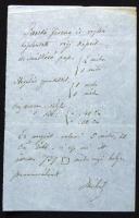 cca 1870 Zichy Mihály (1824-1906) festőművész kézzel írott jegyzete Paczka Ferenc képeiről