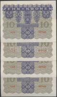 Osztrák-Magyar Bank 1922. 10K (4x) egymás utáni sorszámmal! T:I