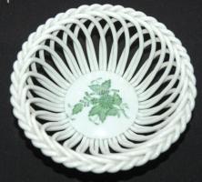 Kézzel festett Apponyi-mintás jelzett sorszámozott áttört Herendi porcelán kosárka / Handpainted numbered Herendi chinaware tray 13x5cm