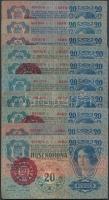 1913. 20K II. és II.kiadás (10x) "Magyarország" piros körbélyegzővel mindegyik (köztük hamis bélyegzések is) T:III