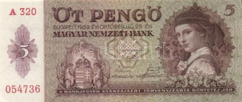 1939. 5P (2x) egymás utáni sorszámokkal T:I