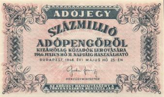 1946. 100.000.000AP vastagabb fehér papír T:I