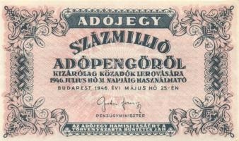 1946. 100.000.000AP vastagabb fehér papír (2x) T:I,I-(egyiken apró sarokkopás)