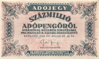 1946. 100.000.000AP vastagabb fehér papír (2x) T:I,I-(egyiken apró sarokkopás)