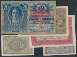 1913-20. 20f + 50f + 2K vízszintes D.Ö.felülnyomással + 10K + 20K vízszintes D.Ö. felülnyomással T:I...