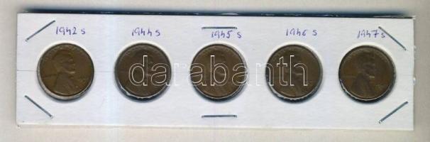 USA 1942S 1c + 1944S 1c + 1945S 1c + 1946S 1c + 1947S 1c T:2-,3 USA 1942S 1 cent + 1944S 1 cent + 1945S 1 cent + 1946S 1 cent + 1947S 1 cent C:VF,F