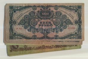 1945. 1000P (3x) bélyeggel és nélküle + 10.000P (7x) 6db bélyeggel, köztük hibásan felragasztottak i...