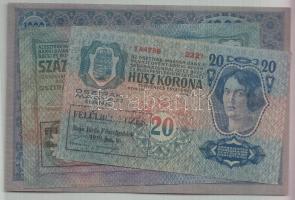 1902. 1000K + 1912. 100K + 1913. 20K mindhárom "FELÜLBÉLYEGZÉS - Baja Járás Főszolgabíró - 1919. jan. 16" felülbélyegzéssel (feltehetően hamis felülbélyegzés) T:II,III