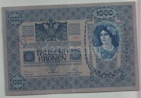 1902. 1000K + 1912. 100K + 1913. 20K mindhárom "FELÜLBÉLYEGZÉS - Baja Járás Főszolgabíró - 1919...