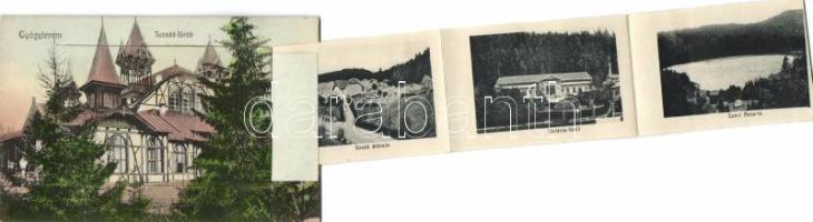 Tusnádfürdő leporellocard (railway station, steam engine inside) (Wet damage)