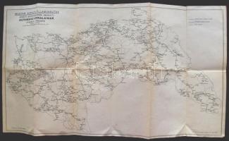 cca 1940 Magyar Királyi Államvasutak hálózatának és autóbusz-vonalainak átnézeti térképe 33x59cm