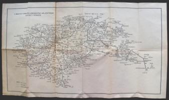 cca 1940 Magyar Királyi Államvasutak hálózatának és autóbusz-vonalainak átnézeti térképe 33x59cm