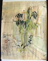 Vinkler László (1912-1980): Enteriőr, vegyes technika-papír, jelzett, 32x42cm