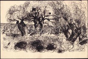 Vinkler László (1912-1980): Kert, tus-papír, jelzett, 20x29cm