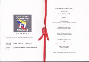 1996 Marlboro Magyar Nagydíj menüje a One Paddock Clubban