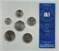 Ciprus 2001-2003. 1c-50Ł 6klf darab Az utolsó Font forgalmi pénzek szettben T:1 Cyprus 2001-2003. 1 cent - 50 Pounds, 6 different coins The Last Pound coins set C:Unc