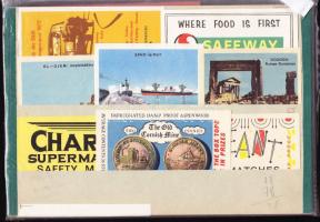 35db magyar félkész gyufásdoboz és nagyméretű gyufacímke, közte 3 könyvjelző