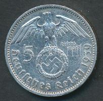 Német 3. Birodalom 1939A 5M Ag "Hindenburg" T:2- German Third Reich 1939A 5 Marks Ag "Hindenburg" C:VF