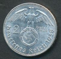 Német 3. Birodalom 1938E 2M Ag "Hindenburg" T:2 German Third Reich 1938E 2 Marks Ag "Hindenburg" C:XF