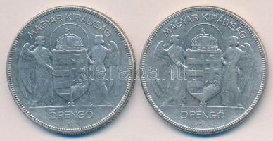 1930. 5P Ag "Horthy jobbra" (2x) T:3