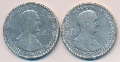 1930. 5P Ag "Horthy jobbra" (2x) T:3