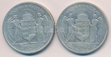 1930. 5P Ag "Horthy jobbra" (2x) T:3