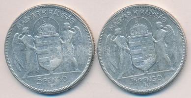 1930. 5P Ag "Horthy jobbra" (2x) T:3