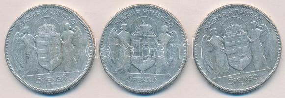 1930. 5P Ag "Horthy jobbra" (3x) T:3