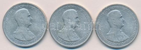 1930. 5P Ag "Horthy jobbra" (3x) T:3