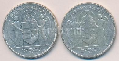 1930. 5P Ag "Horthy jobbra" (2x) T:3