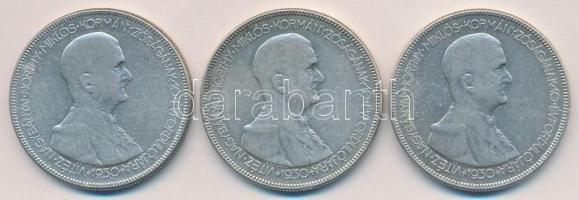 1930. 5P Ag "Horthy jobbra" (3x) T:3
