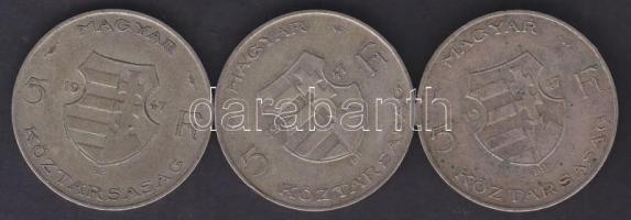 1947. 5Ft Ag "Kossuth" (3x) T:3