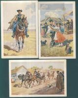 Magyar folklór, lovasok, népviseletek - 6 db használatlan régi képeslap Benyovszky szignóval
