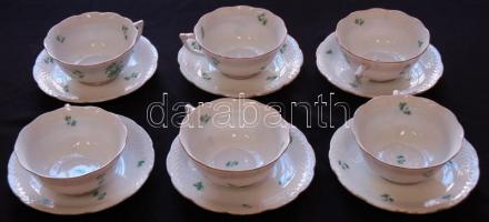 Kézzel festett Apponyi-mintás 6 személyes jelzett Herendi porcelán teás készlet hibátlan állapotban ...