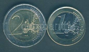 Monaco 2002. 1 bimetál + 2 bimetál T:1,2 Monaco 2002. 1 Euro Bi-metallic + 2 Euro Bi-metallic C:Unc,XF