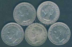 Ausztrália 1946-1959. 6Sh Ag (5x) klf évszámokkal! T:2-,3 Australia 1946-59. Shilling Ag (5x) different years C:VF,F
