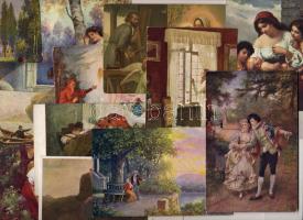 54 db háború előtti motívumlap, főleg festmények, szép nők, párok stb.