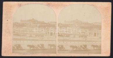 cca 1900 Budapesti sztereó fotó a Lánchídi vámházzal 8x17cm