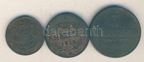 Ausztria/magyar verdejel 1816B 1/2Kr + 1Kr + 1851B 3Kr T:2-,3