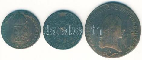 Ausztria / magyar verdejel 1800S 6Kr "II. Ferenc" +  1851B 1Kr + 1916B 1/2Kr T:3+,3