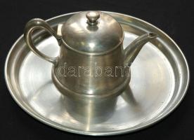 cca 1900 Christofle jelzett alpakka teás/kávés kiöntő + tálca / Signed alpakka coffe/tea jar with plate 8 cm