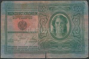 1912. 100K román felülbélyegzéssel T:III hajtásnál szakadás