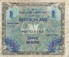 Német 3. Birodalom/Szövetséges megszállás 1944. 1M nyolcjegyű sorszám T:III German Third Reich/Allied occupation 1944. 1 Mark eight digit serial C:F