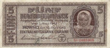 Ukrajna / német megszállás 1942. 5K T:III Ukraine/German occupation 1942. 5 Karbowanez C:F