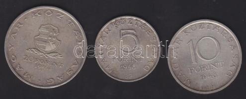 1948. 5Ft "Petőfi" + 10Ft "Széchenyi" + 20Ft "Táncsics" Ag sor T:2 ph.